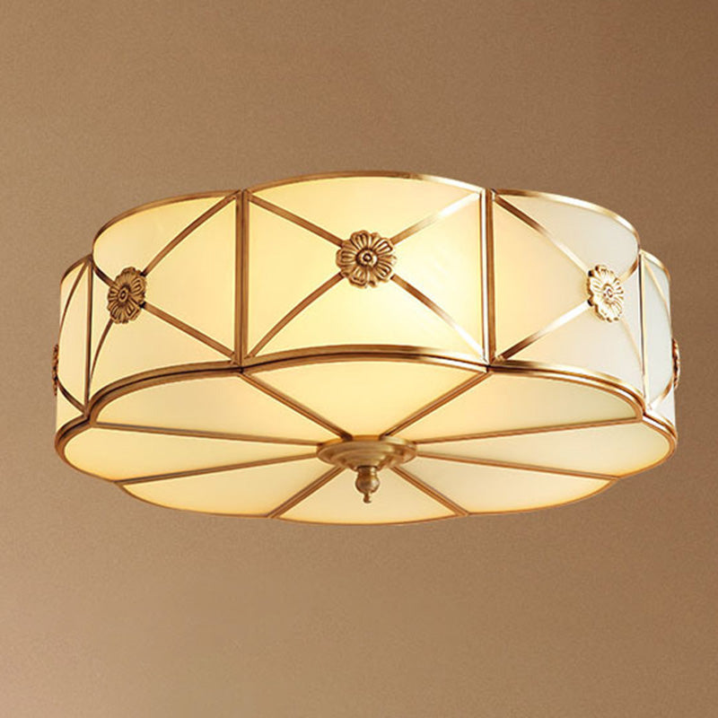 Flush Mount Light Fixture Traditional Flush Mount Fixture with Clover Glass Shade in Gold