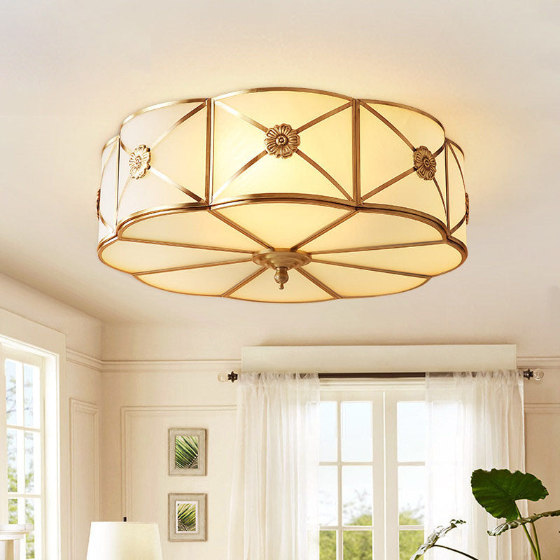 Flush Mount Light Fixture Traditional Flush Mount Fixture with Clover Glass Shade in Gold