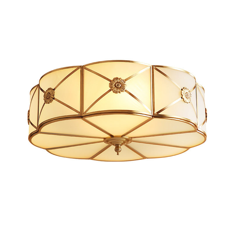 Flush Mount Light Fixture Traditional Flush Mount Fixture with Clover Glass Shade in Gold
