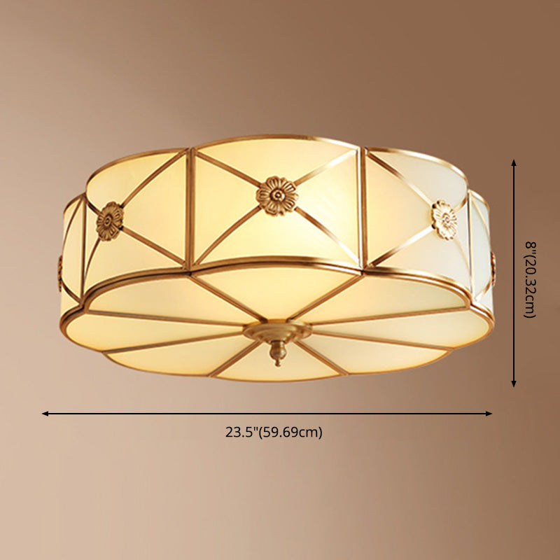 Flush Mount Light Fixture Traditional Flush Mount Fixture with Clover Glass Shade in Gold