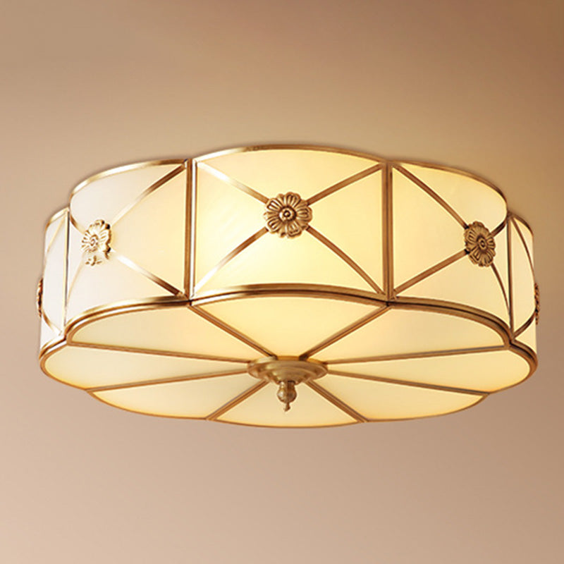 Flush Mount Light Fixture Traditional Flush Mount Fixture with Clover Glass Shade in Gold