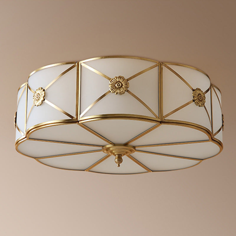 Flush Mount Light Fixture Traditional Flush Mount Fixture with Clover Glass Shade in Gold