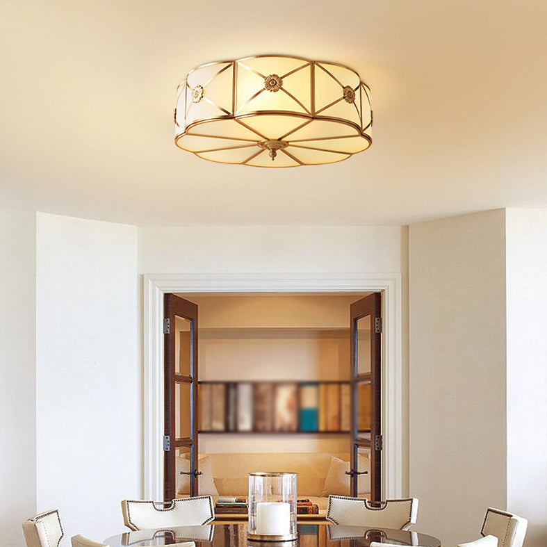 Flush Mount Light Fixture Traditional Flush Mount Fixture with Clover Glass Shade in Gold