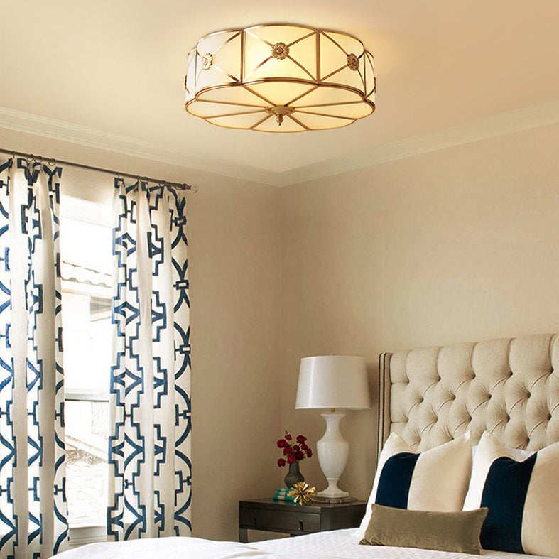 Flush Mount Light Fixture Traditional Flush Mount Fixture with Clover Glass Shade in Gold