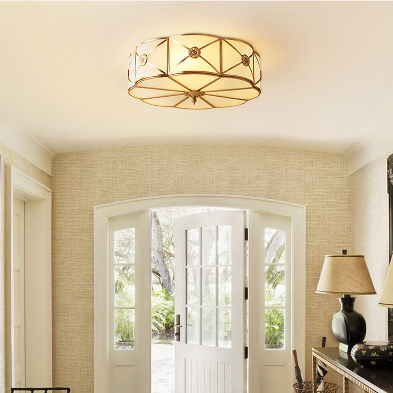 Flush Mount Light Fixture Traditional Flush Mount Fixture with Clover Glass Shade in Gold