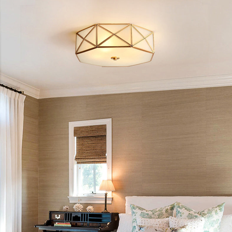 Flush Mount Light Fixture Simplistic Geometric Glass Ceiling Light Fixture in Gold