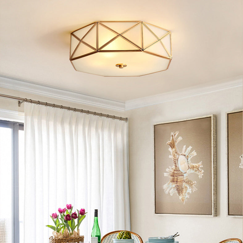 Flush Mount Light Fixture Simplistic Geometric Glass Ceiling Light Fixture in Gold