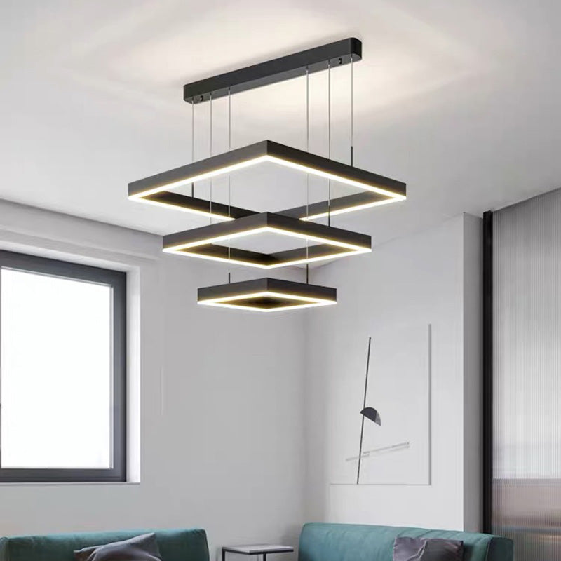 Metal Squares Chandelier Light Fixture Minimalist LED Pendant Lighting Fixture in Black