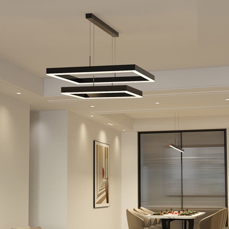 Metal Squares Chandelier Light Fixture Minimalist LED Pendant Lighting Fixture in Black