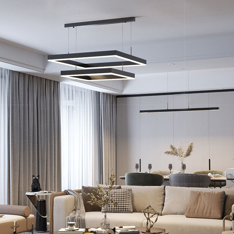 Metal Squares Chandelier Light Fixture Minimalist LED Pendant Lighting Fixture in Black