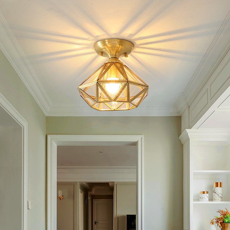 Tradizionale Stile Prismatico Soffitto Light Fixture Glass Massimale Flush Monte in Brass