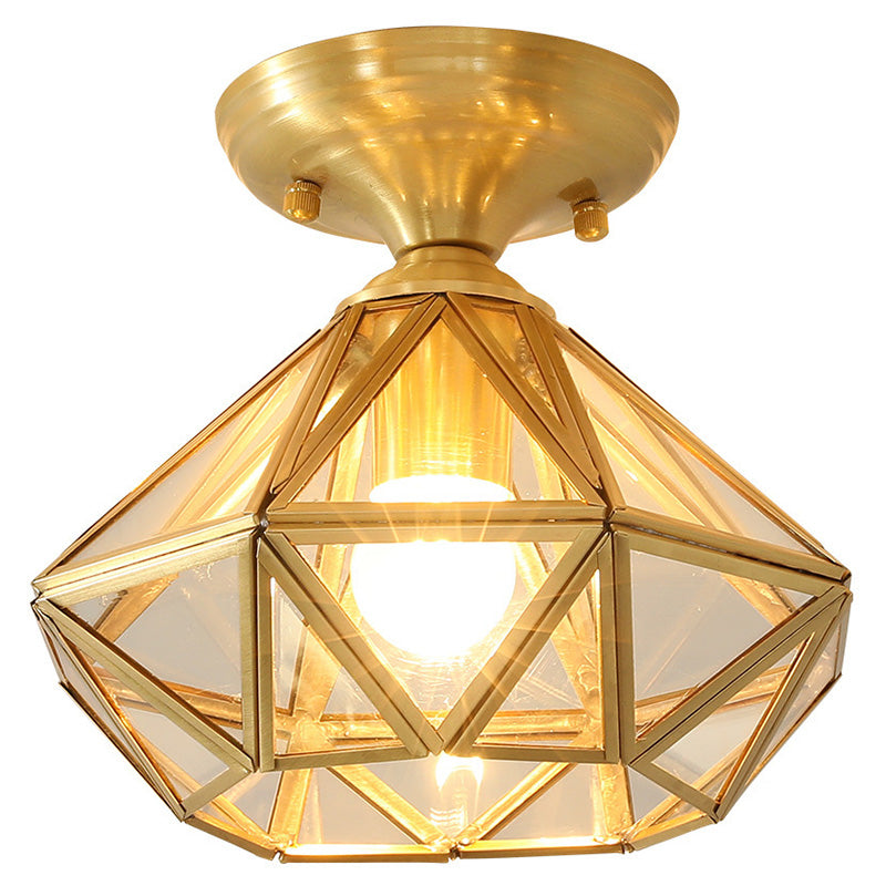 Tradizionale Stile Prismatico Soffitto Light Fixture Glass Massimale Flush Monte in Brass