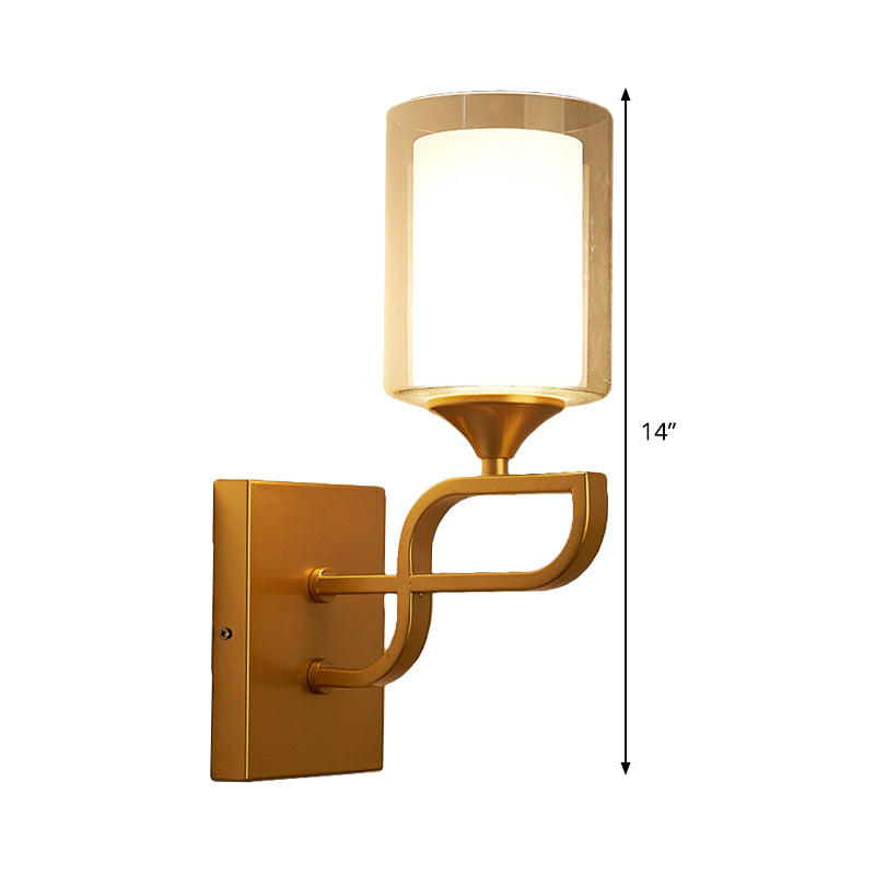 Armed Sconce Light Contemporary Metal 1 Bulb Gold Wall Lighting Fixture with Opal Glass Shade