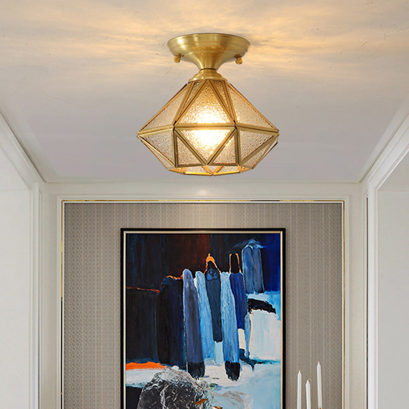 Tradizionale Stile Prismatico Soffitto Light Fixture Glass Massimale Flush Monte in Brass