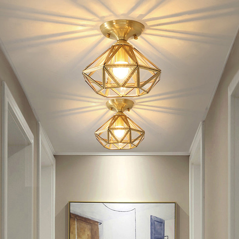 Tradizionale Stile Prismatico Soffitto Light Fixture Glass Massimale Flush Monte in Brass