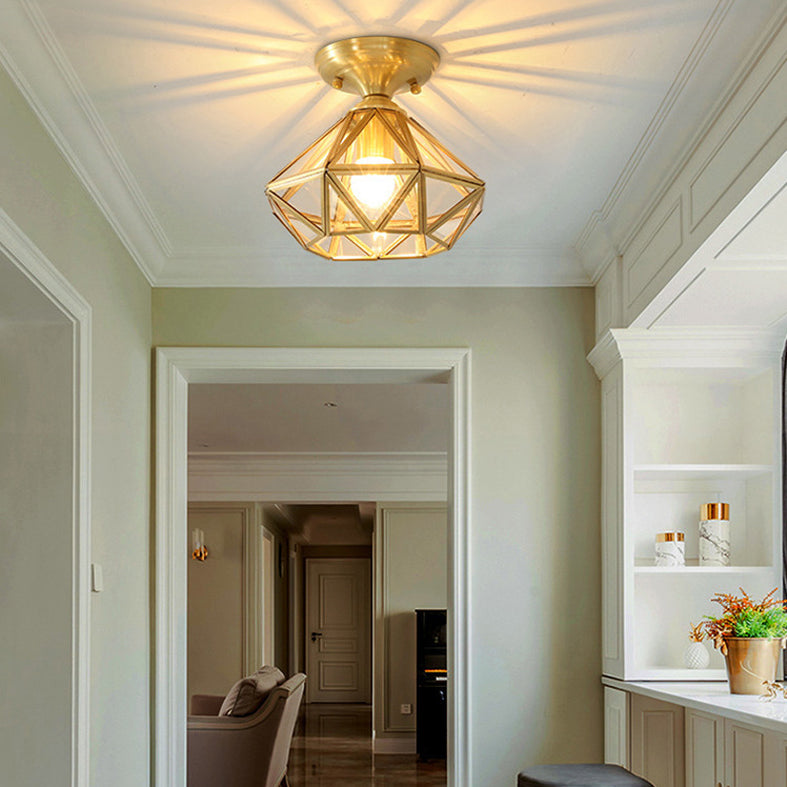 Tradizionale Stile Prismatico Soffitto Light Fixture Glass Massimale Flush Monte in Brass