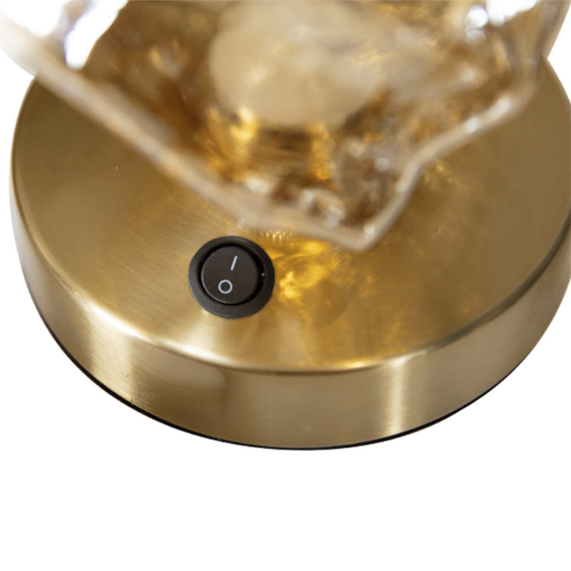 Lampada da tavolo in vetro a forma di roccia Lampada da comodino moderna con finitura dorata a 1 luce