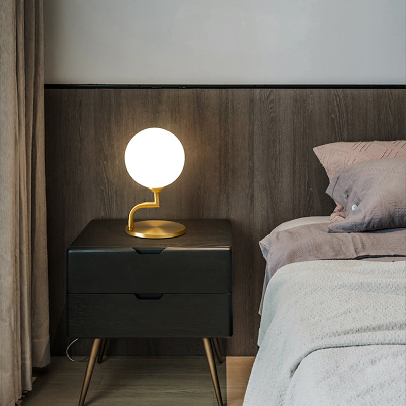 Postmodern Brass Table Lamp Ball Shaped Milk Glass 1-Light Living Room Table Light