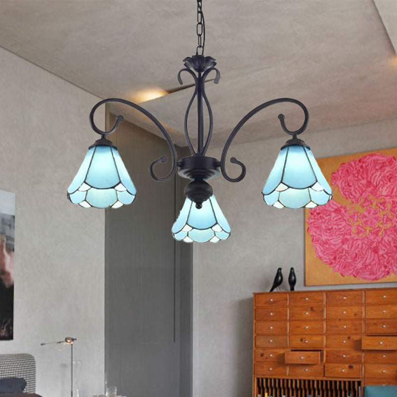 Black 5/6/8 Luci lampadario Lampada Tiffany Stile Blu Glass Cono Kit lampada a sospensione