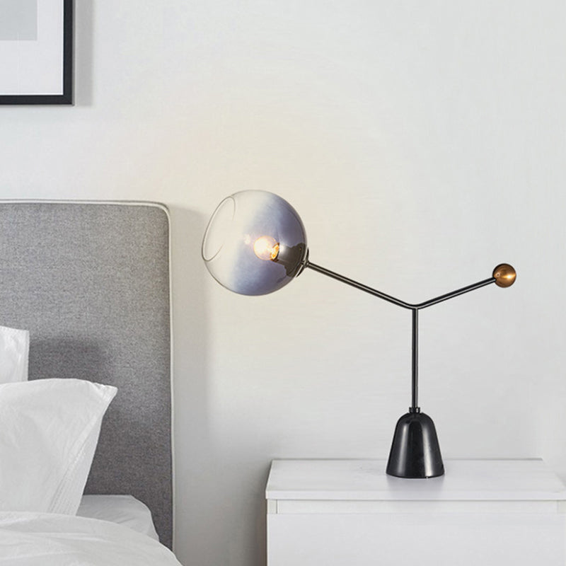 Blue Glass Globe Nightstand Lamp Post-modern 1-Light Black Table Light