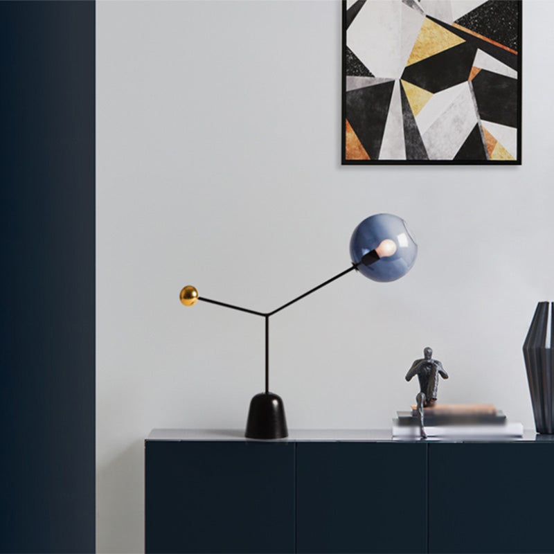 Blue Glass Globe Nightstand Lamp Post-modern 1-Light Black Table Light