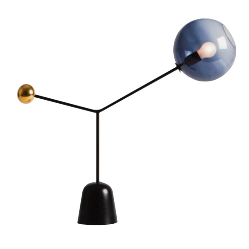Blue Glass Globe Nightstand Lamp Post-modern 1-Light Black Table Light