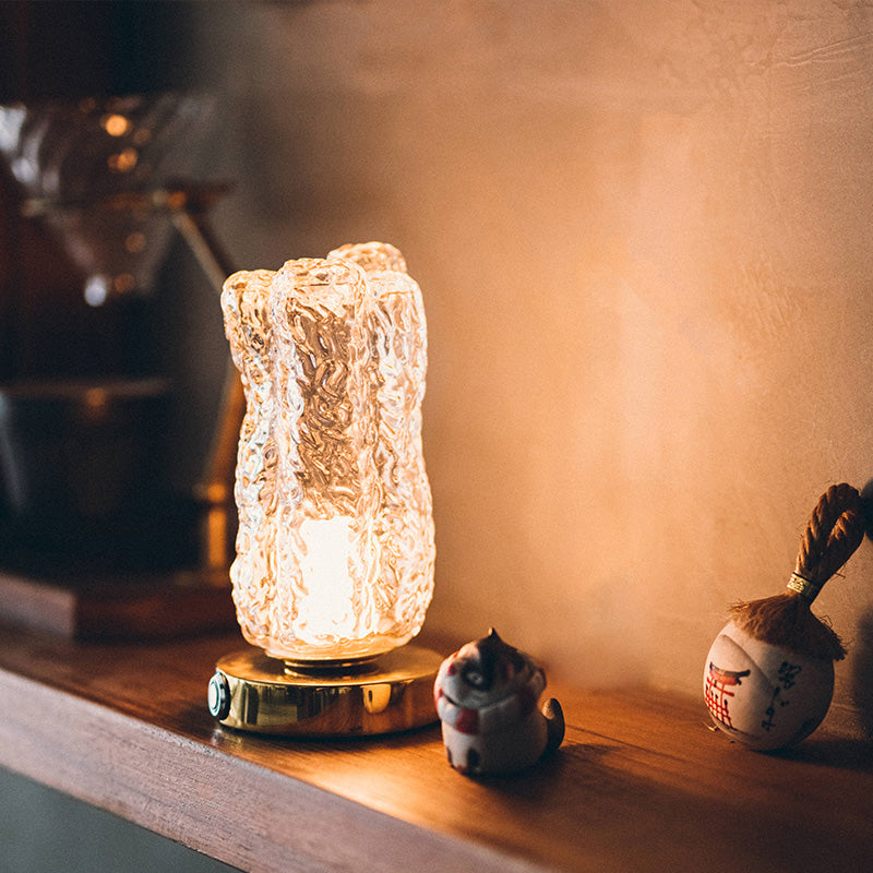 Clear Textured Glass Cylindrical Night Lamp Modern 1 Head Gold Table Light