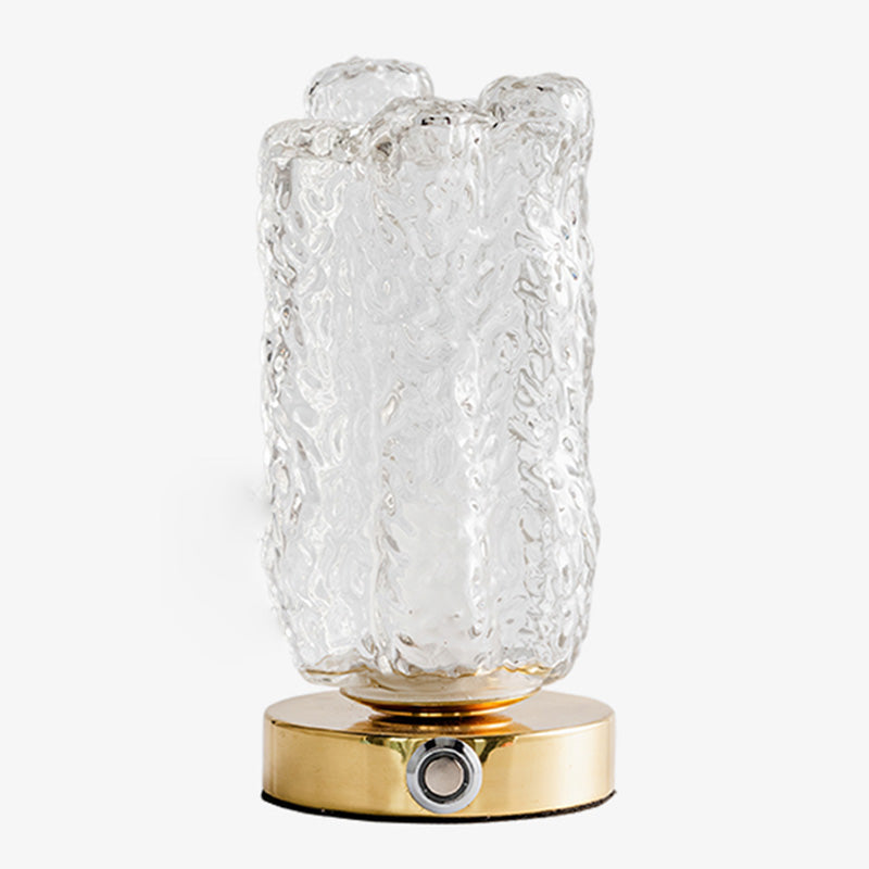 Clear Textured Glass Cylindrical Night Lamp Modern 1 Head Gold Table Light