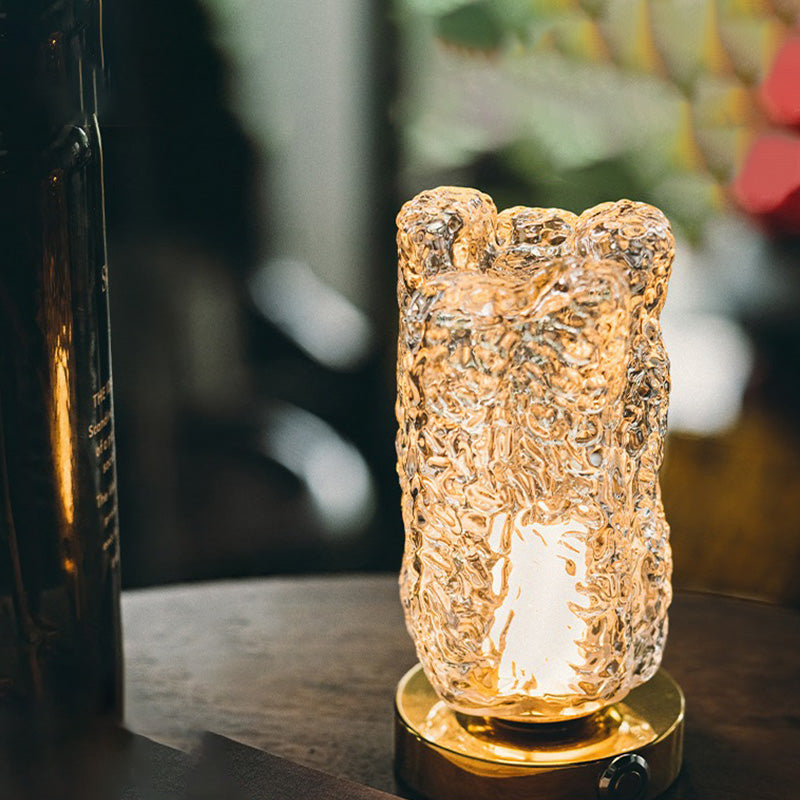 Clear Textured Glass Cylindrical Night Lamp Modern 1 Head Gold Table Light