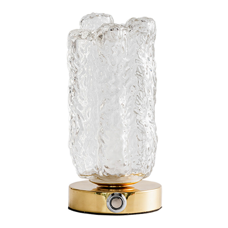 Clear Textured Glass Cylindrical Night Lamp Modern 1 Head Gold Table Light