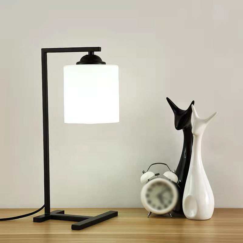 Lumo cilindrico di vetro opalino Luce minimalista a 1 luci nere lampada da comodino