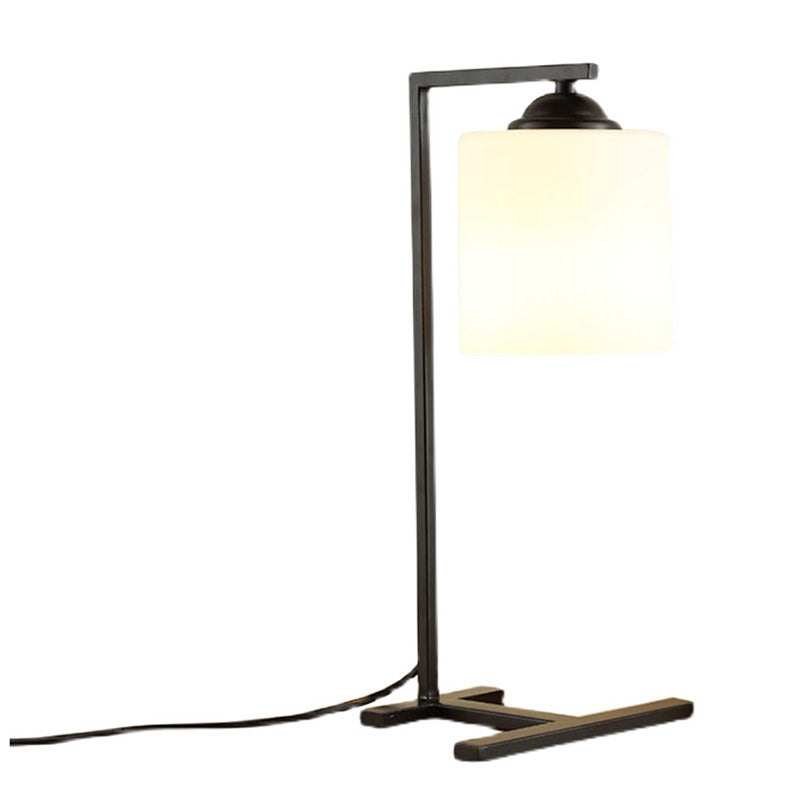 Lumo cilindrico di vetro opalino Luce minimalista a 1 luci nere lampada da comodino