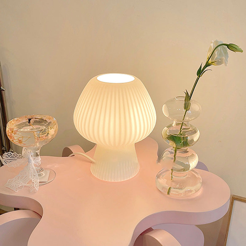Macaron Torchiere Shaped Night Lamp Ribbed Glass 1-Light Bedroom Table Light