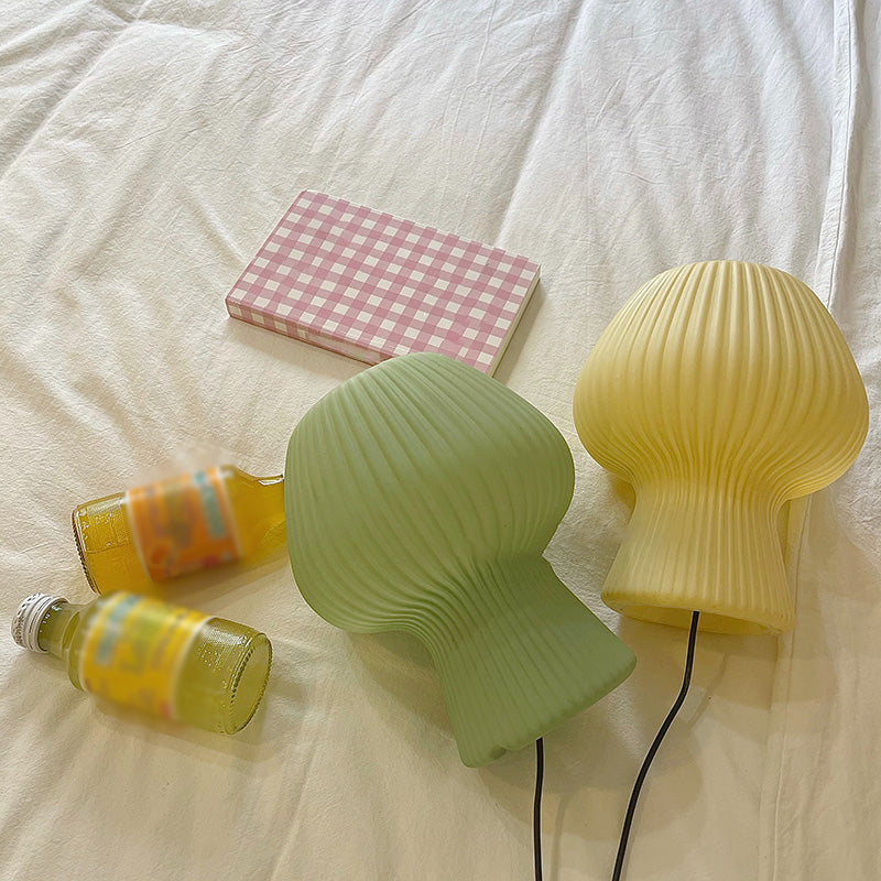 Macaron Torchiere Shaped Night Lamp Ribbed Glass 1-Light Bedroom Table Light