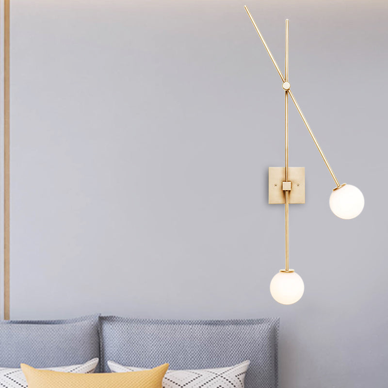Opal Glass Bubble Wall Lighting Minimalist 2 Bulbs Sconce Light Fixture in Black/Gold with Metal Arm