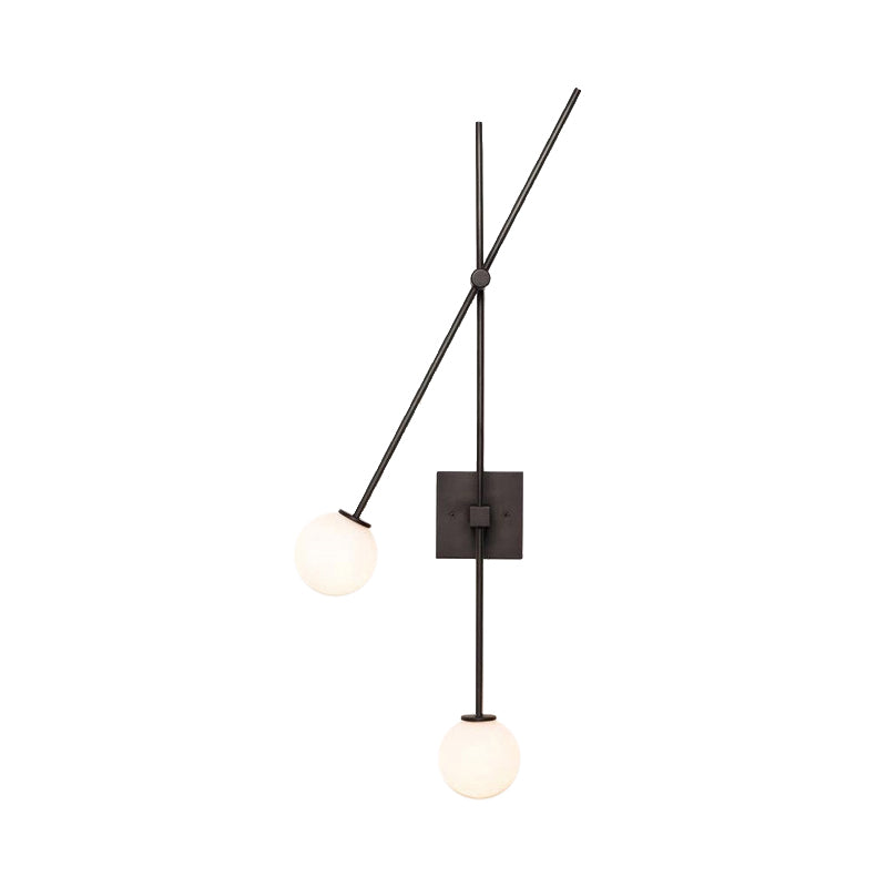Opal Glass Bubble Wall Lighting Minimalist 2 Bulbs Sconce Light Fixture in Black/Gold with Metal Arm