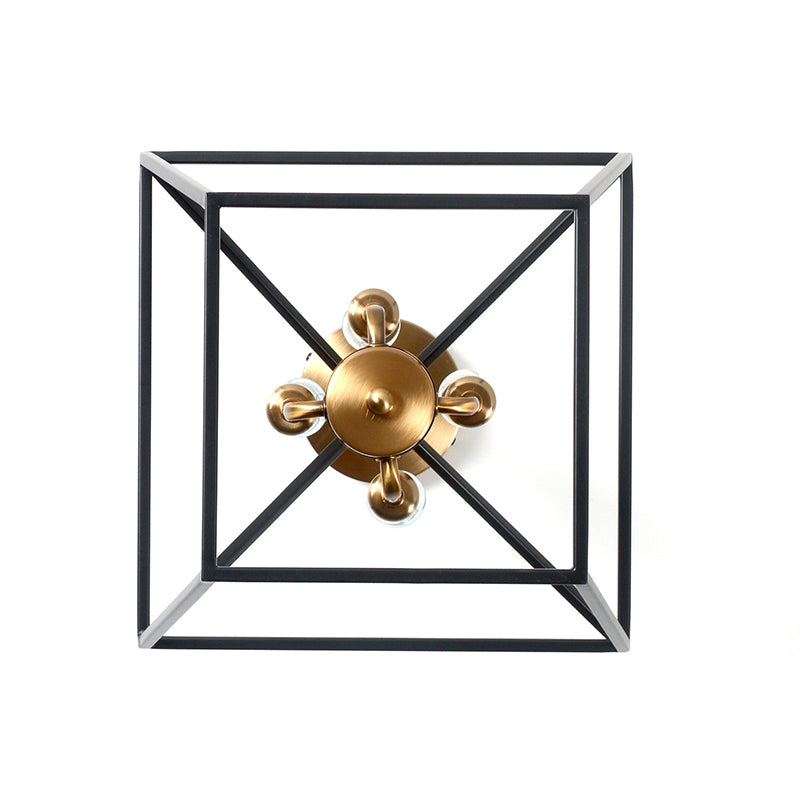 4-Light Indoor Hanging Chandelier Lamp Industrial Style Black Pendant Light with Wire Cage Metal Shade