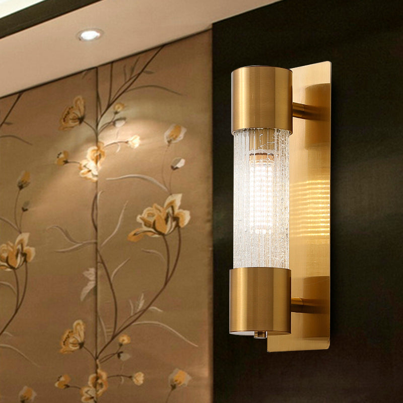 1 Bulb Cylindrical Wall Lighting Minimalism Gold Crackle Glass Wall Sconce Light, 15"/19.5" High