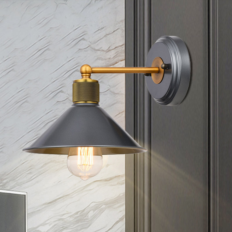 Cone Shade Wall Mounted Lamp Vintage Style Metal 1 Bulb Black and Gold Wall Sconce Lighting