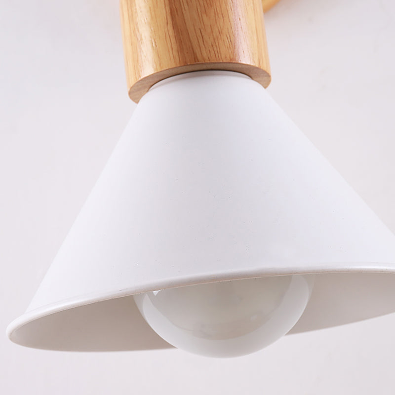 Cone Shade Metallic Wall Sconce Nordic Stylish 1 Light Blue/Pink/White Wall Mount Light with Wooden Cap
