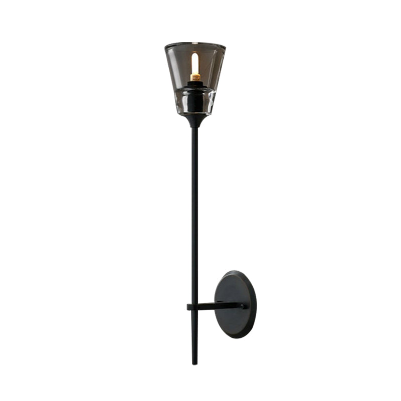 Conical Bathroom Wall Lamp Retro Clear Glass 1/2 Lights Black/Brass LED Wall Mount Lighting