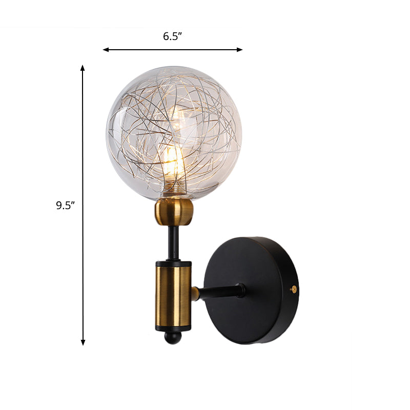 1/2-Light Bedroom Sconce Wall Light Industrial Style Black/Brass Finish Wall Lamp with Orbit Clear Glass Shade