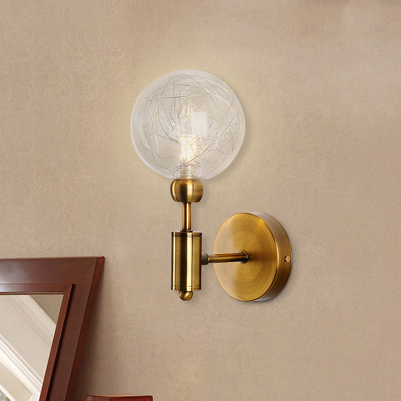 1/2-Light Bedroom Sconce Wall Light Industrial Style Black/Brass Finish Wall Lamp with Orbit Clear Glass Shade