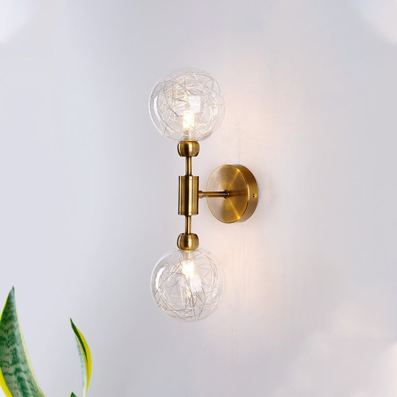 1/2-Light Bedroom Sconce Wall Light Industrial Style Black/Brass Finish Wall Lamp with Orbit Clear Glass Shade