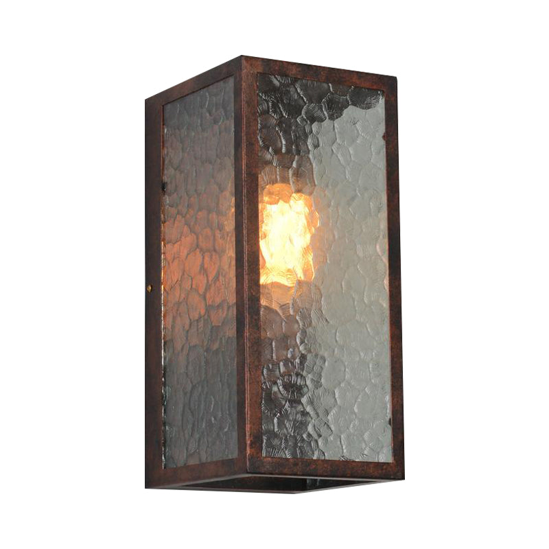 Rectangle Restaurant Sconce Lamp Clear Cracked Glass 1 Bulb Industrial Wall Lighting in Weathered Copper