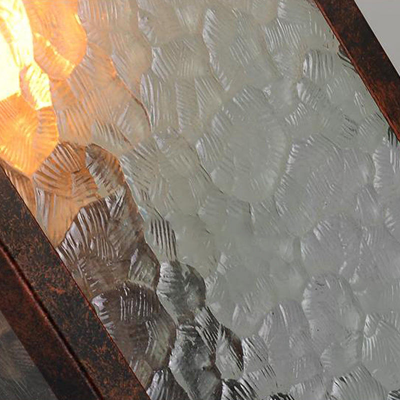 Rectangle Restaurant Sconce Lamp Clear Cracked Glass 1 Bulb Industrial Wall Lighting in Weathered Copper