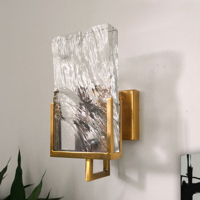 Vintage Rectangle Wall Lamp Single Light Clear Crystal Glass LED Wall Sconce Lighting in Gold