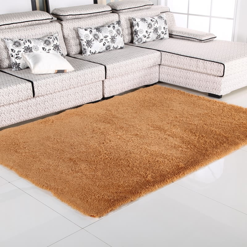 Brown Living Room Carpet Casual Solid Color Indoor Rug Polyester Anti-Split Area Carpet