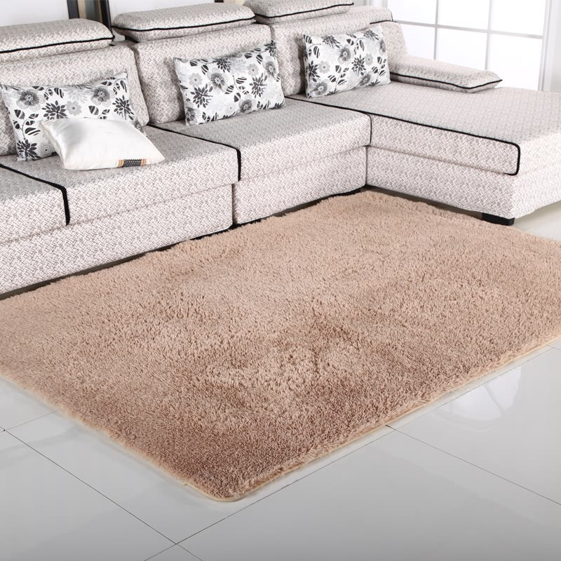 Brown Living Room Carpet Casual Solid Color Indoor Rug Polyester Anti-Split Area Carpet