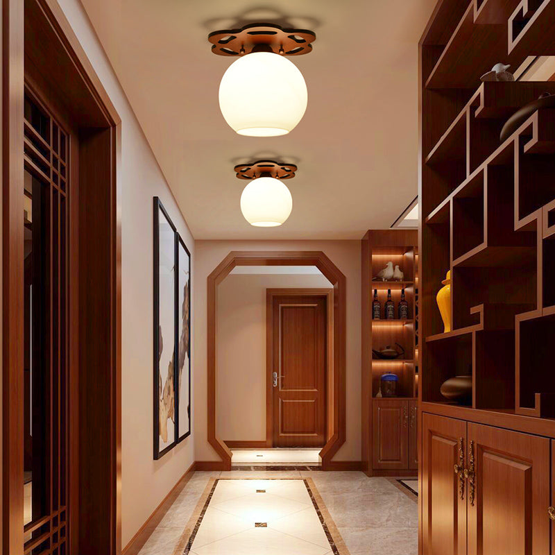 Plafonnier en verre marron de simplicité moderne, montage encastré en bois Golbe pour couloir
